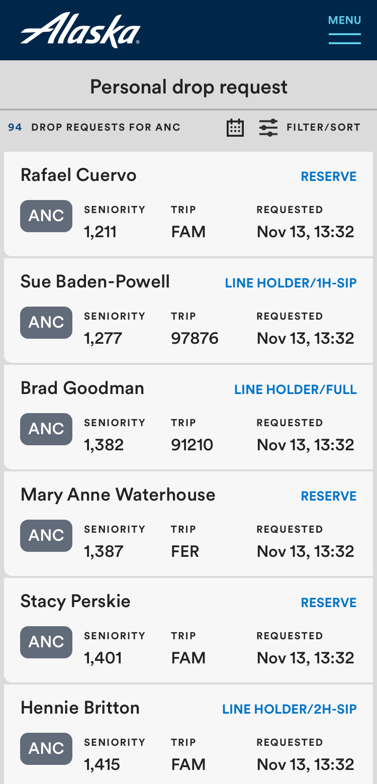 Tall mobile screen exploring how a Personal Drop Request trip is represented