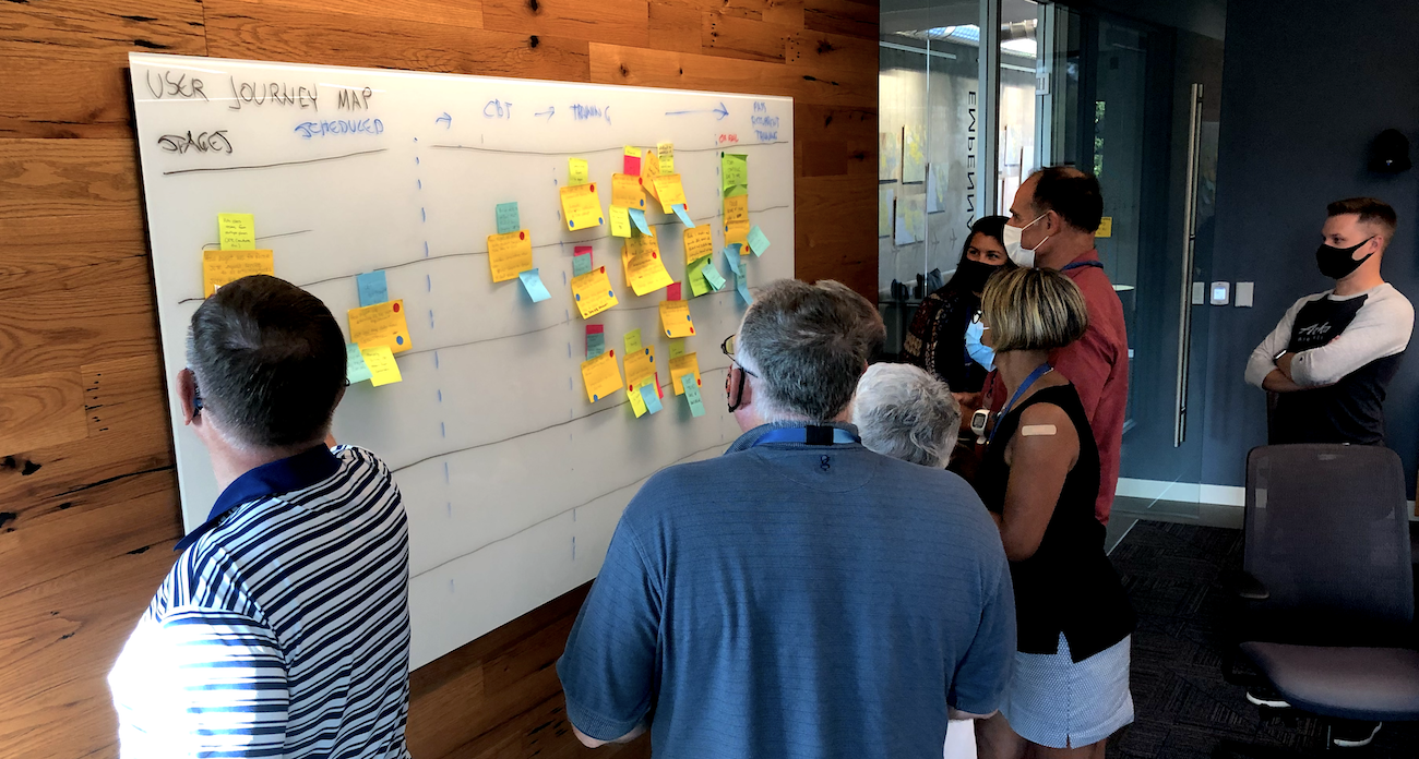 A UX workshop with flight attendants, product team, and business leaders.