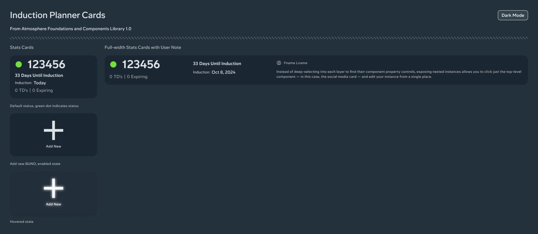 Information panel cards shown in dark mode