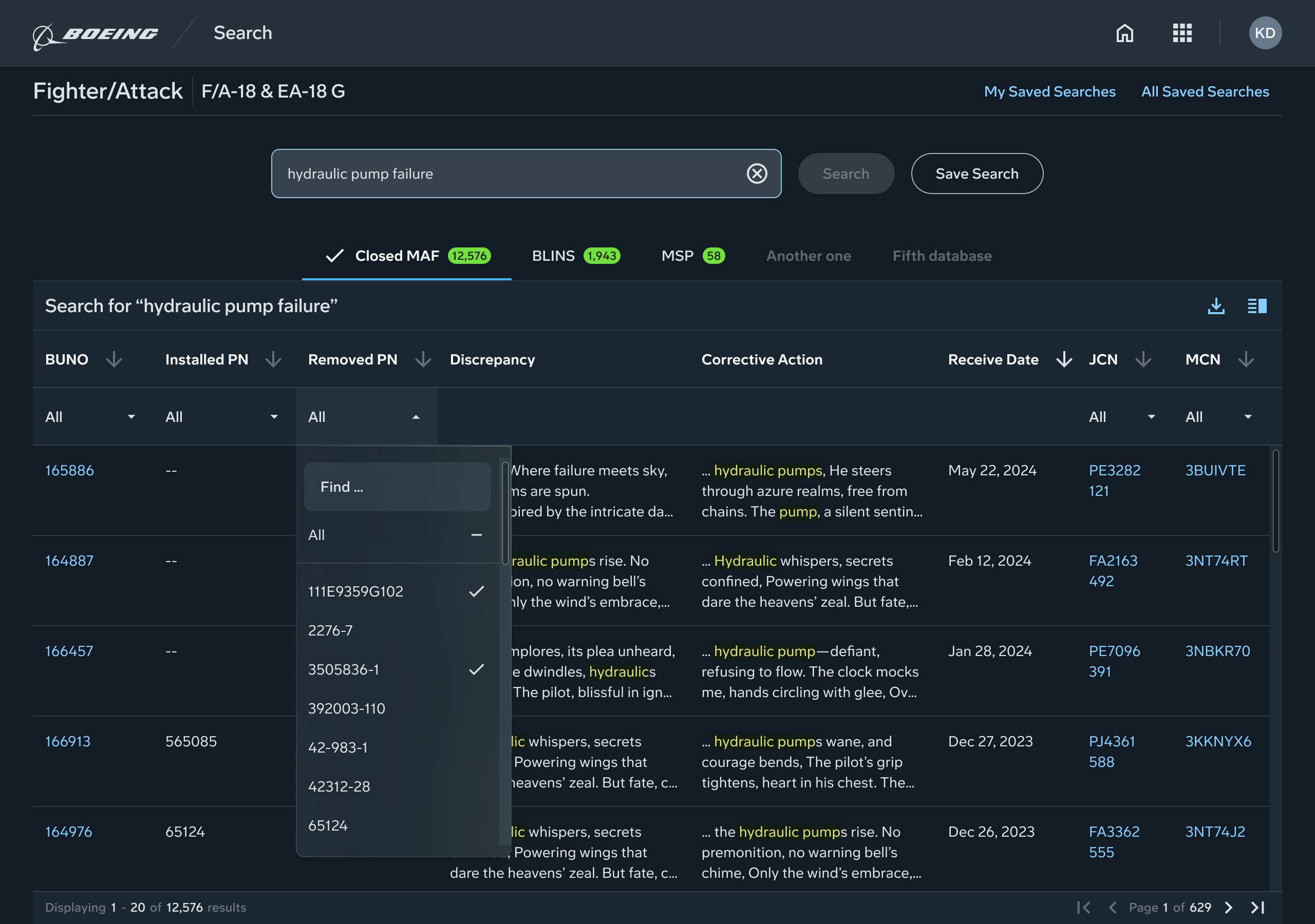 Search results with individual column filtering as an alternative to full filtering