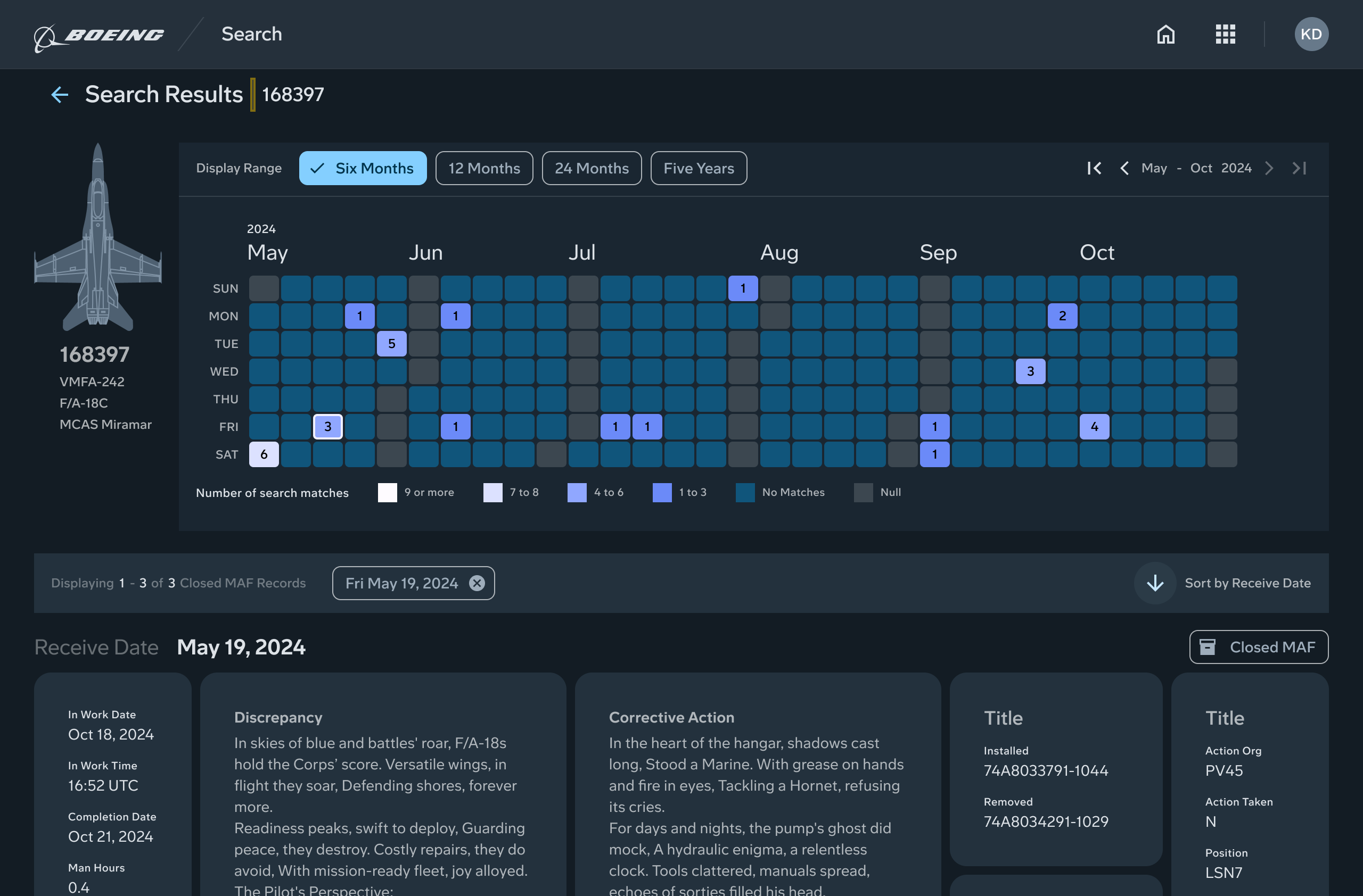 Redesigned timeline browser showing maintenance records at different altitude scales