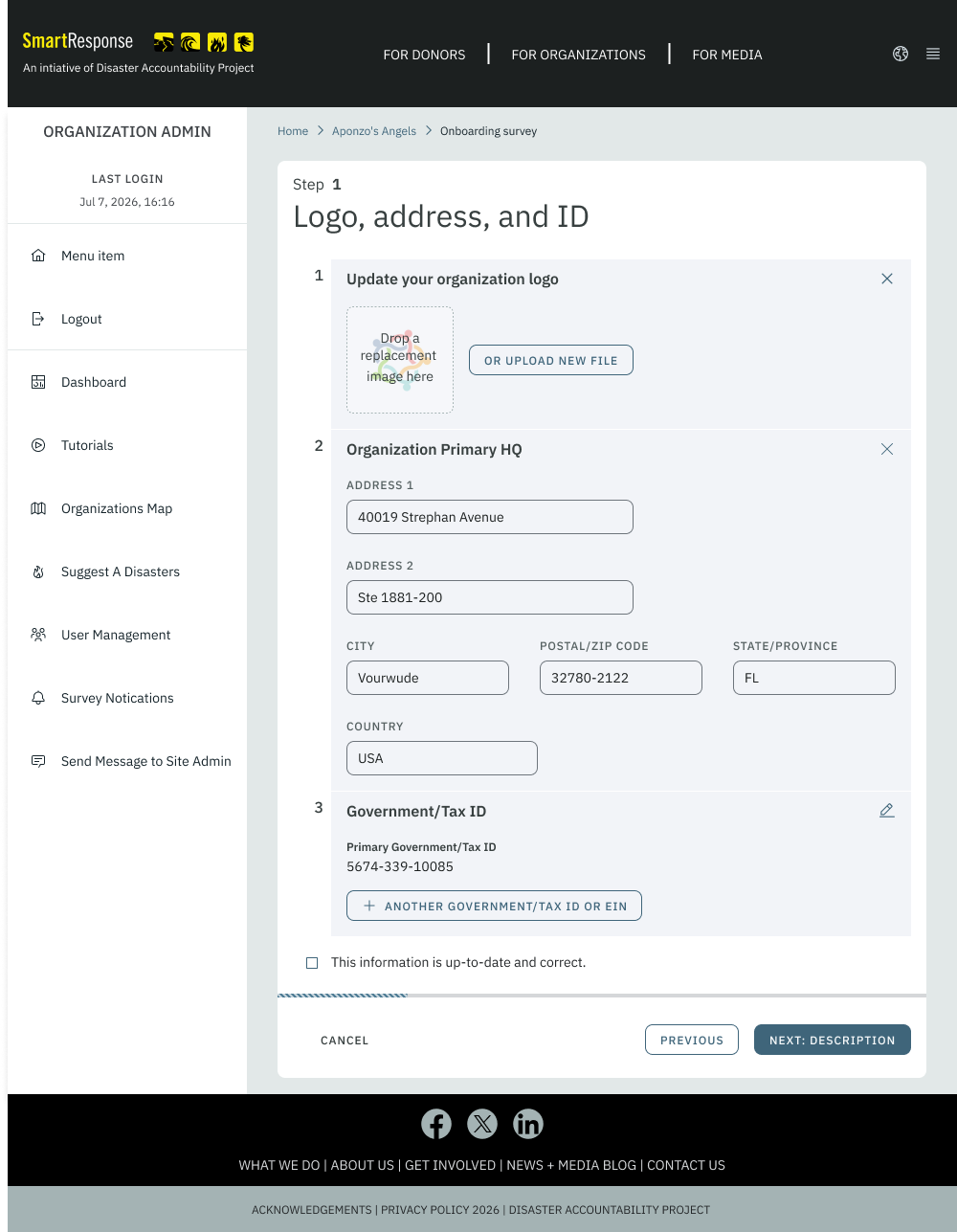 The redesigned prototype for Step 1 of the General Organization Background survey