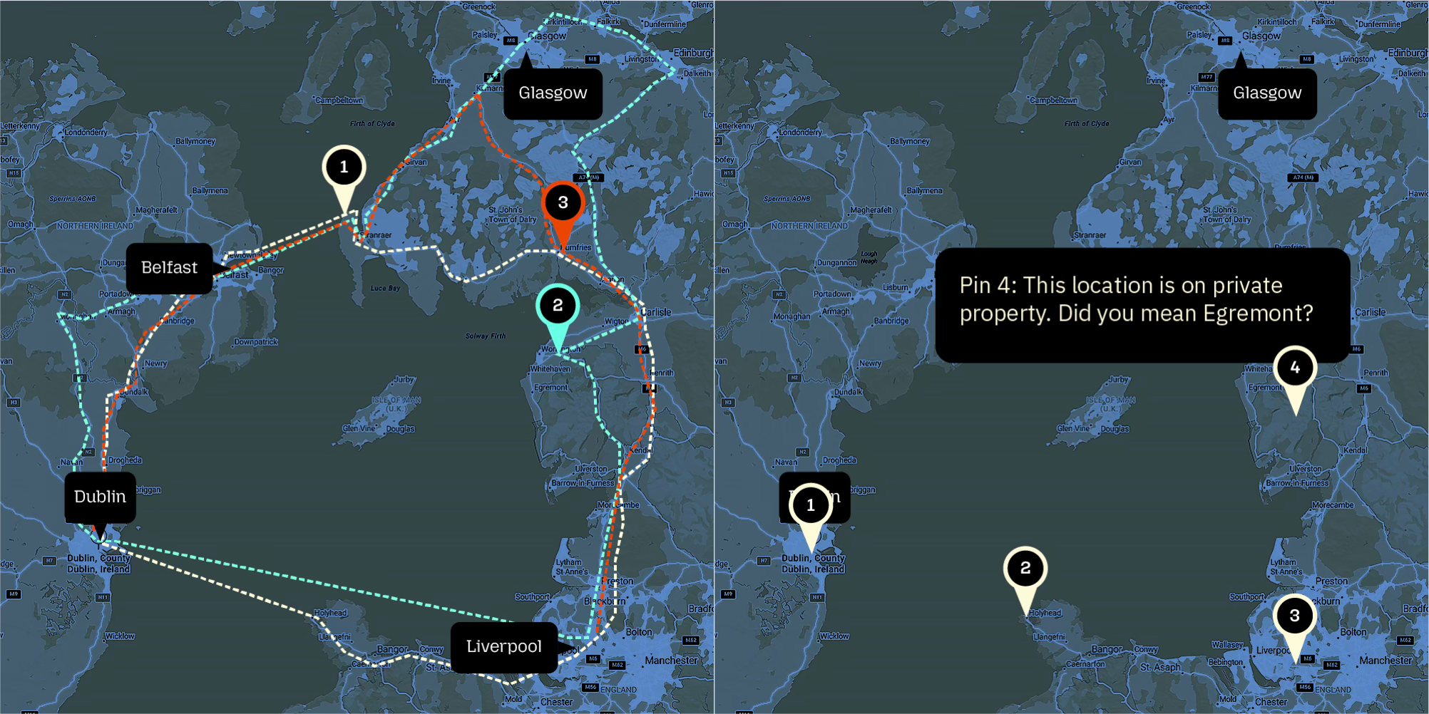Early map hypotheses for generating and editing road trip legs