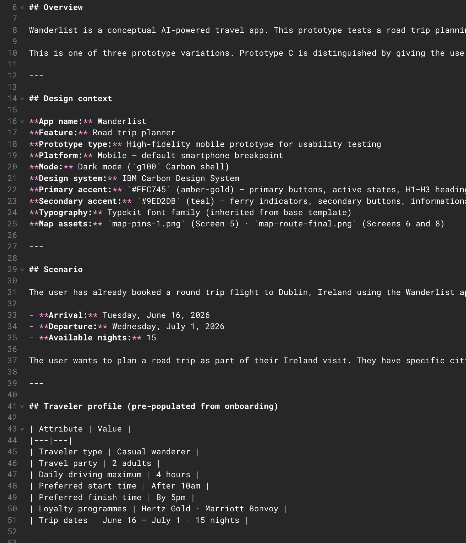 Markdown files used to vibe-code a prototype in Visual Studio